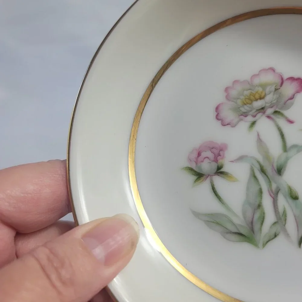 FOUR Mikado Harmony Fruit Bowls Cream Rim Pink Floral Center
